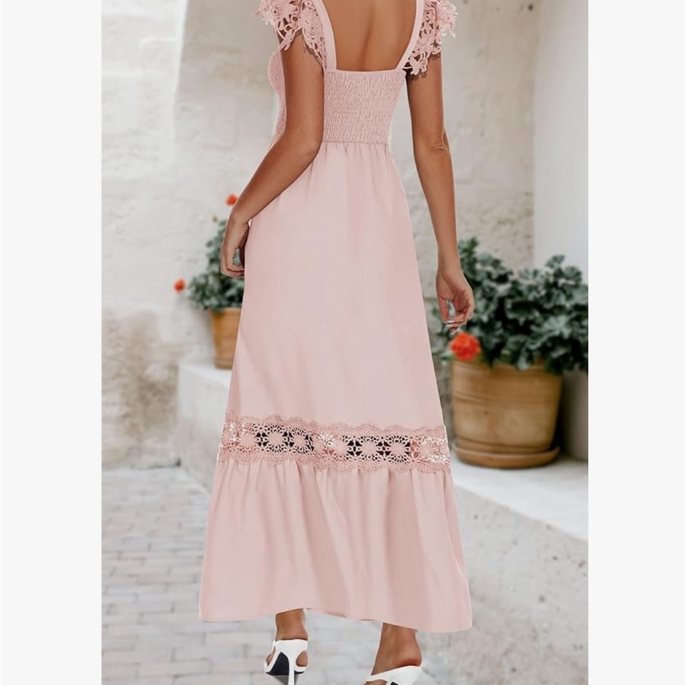 Funlingo Women's Lace Strap Sleeveless Boho Maxi Dress Square Neck - Picture 2 of 11